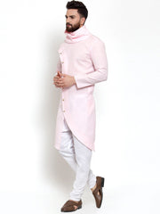 Men's Light Pink Tunic Solid Cotton Kurta Pajama Set