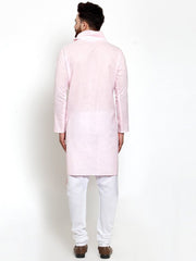 Men's Light Pink Tunic Solid Cotton Kurta Pajama Set