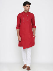 Ensemble pyjama Kurta en coton rouge pour homme