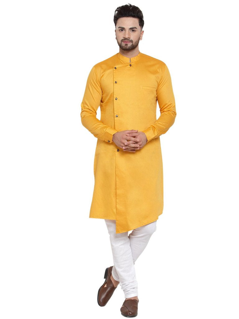 Men's Yellow Tunic Cotton Kurta Pajama Set