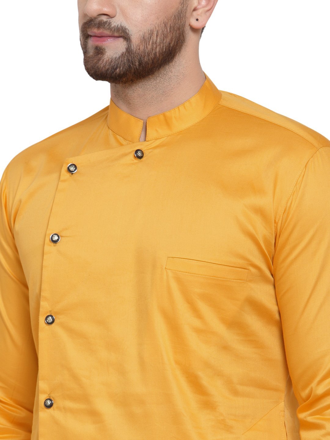 Men's Yellow Tunic Cotton Kurta Pajama Set