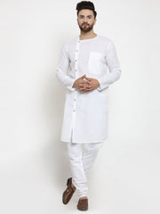 Men's White Solid Cotton Kurta Pajama Set