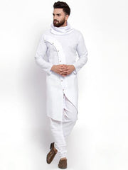 Men's White Solid Tunic Cotton Kurta Pajama Set