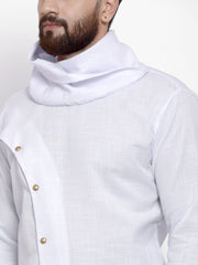 Men's White Solid Tunic Cotton Kurta Pajama Set