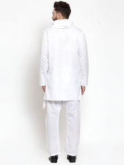 Men's White Solid Tunic Cotton Kurta Pajama Set