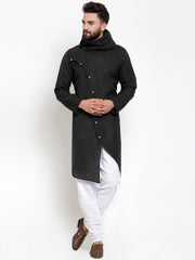 Men's Black Solid Tunic Cotton Kurta Pajama Set