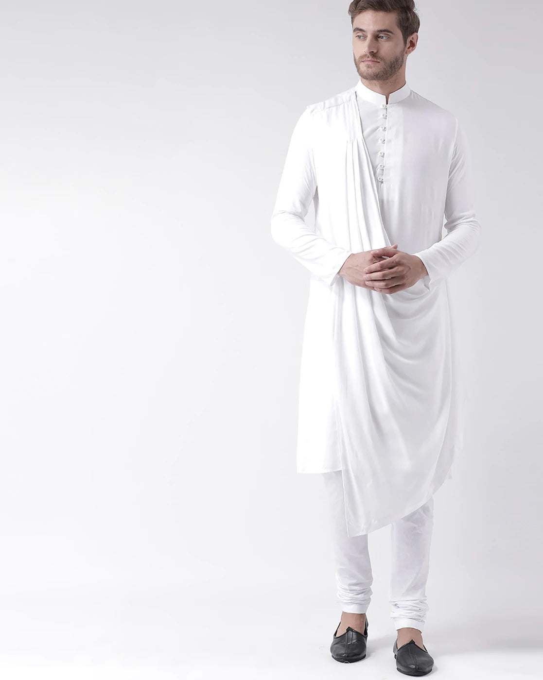 White Tunic Cotton Kurta Pajama Set For Men