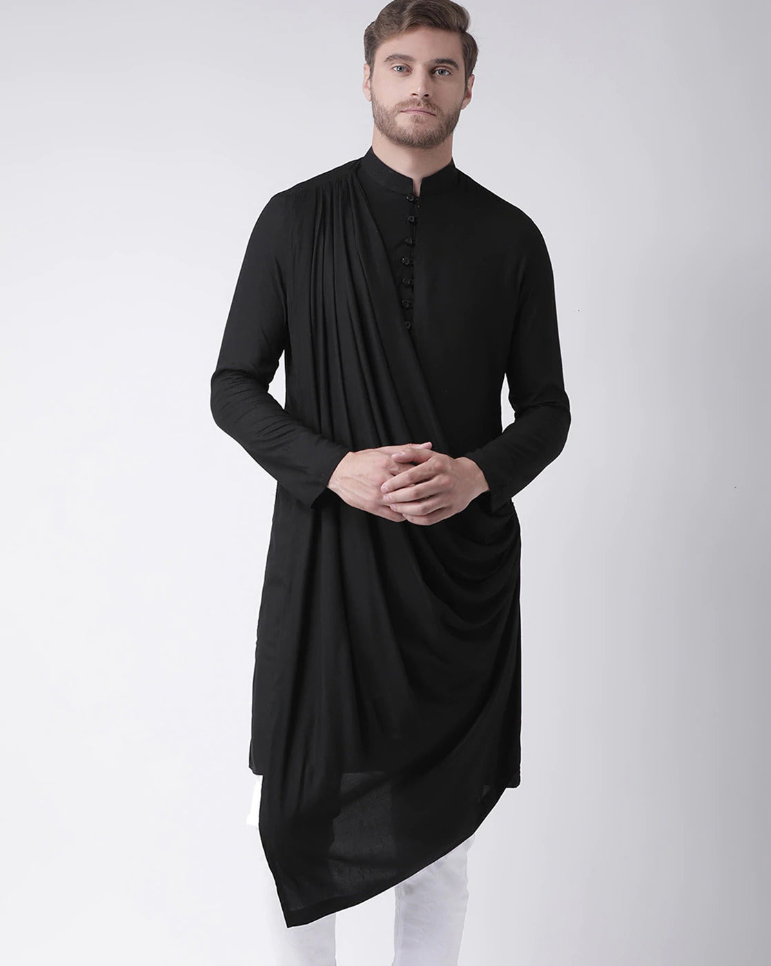 Black Tunic Cotton Kurta Pajama Set For Men