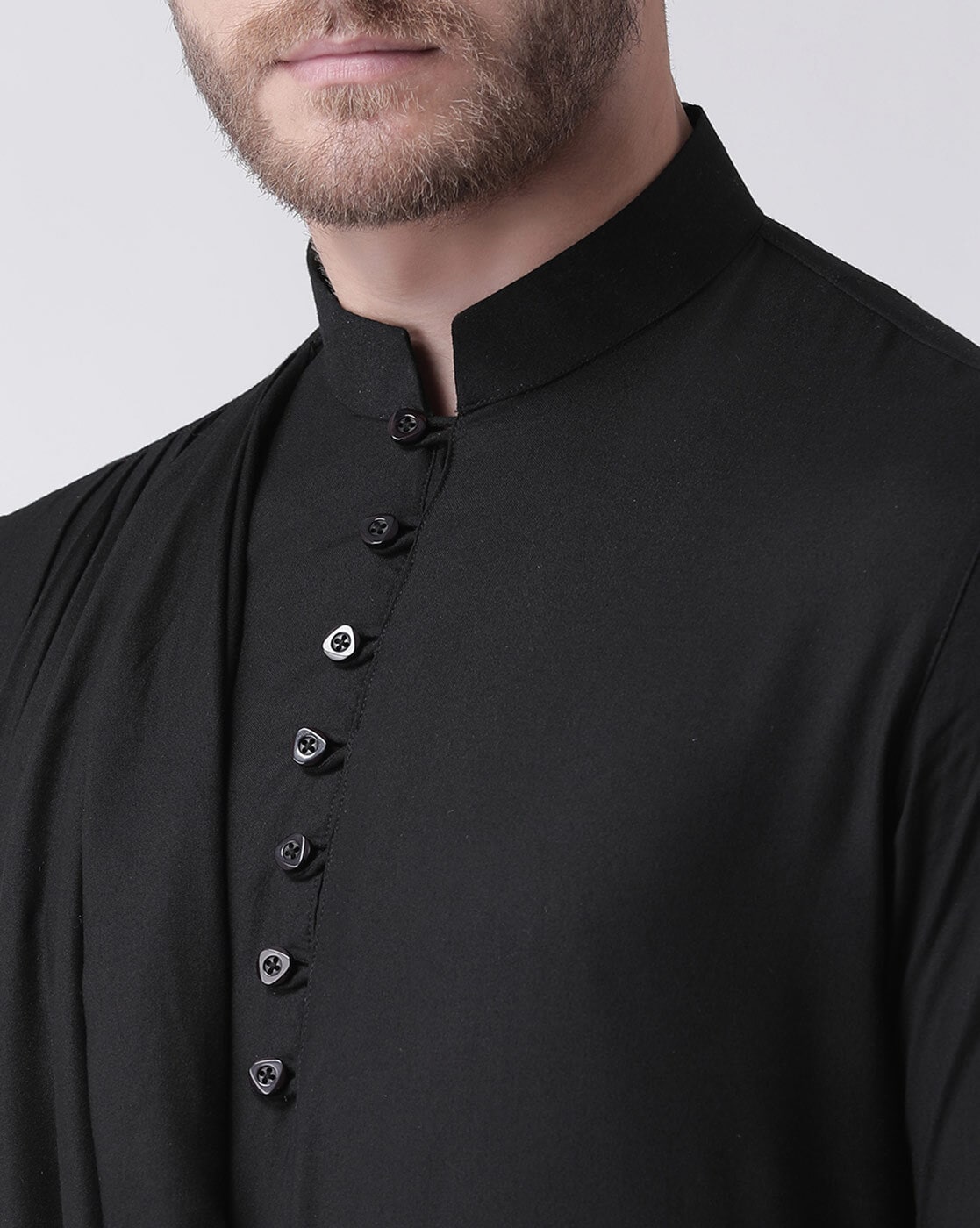 Black Tunic Cotton Kurta Pajama Set For Men