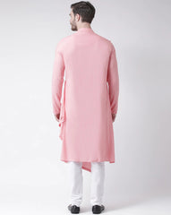 Men's Pink Solid Cowl Neck Cotton Kurta Pajama Set