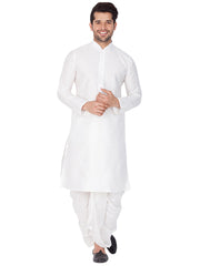 Men's White Banglori Silk Solid Kurta Pajama Set