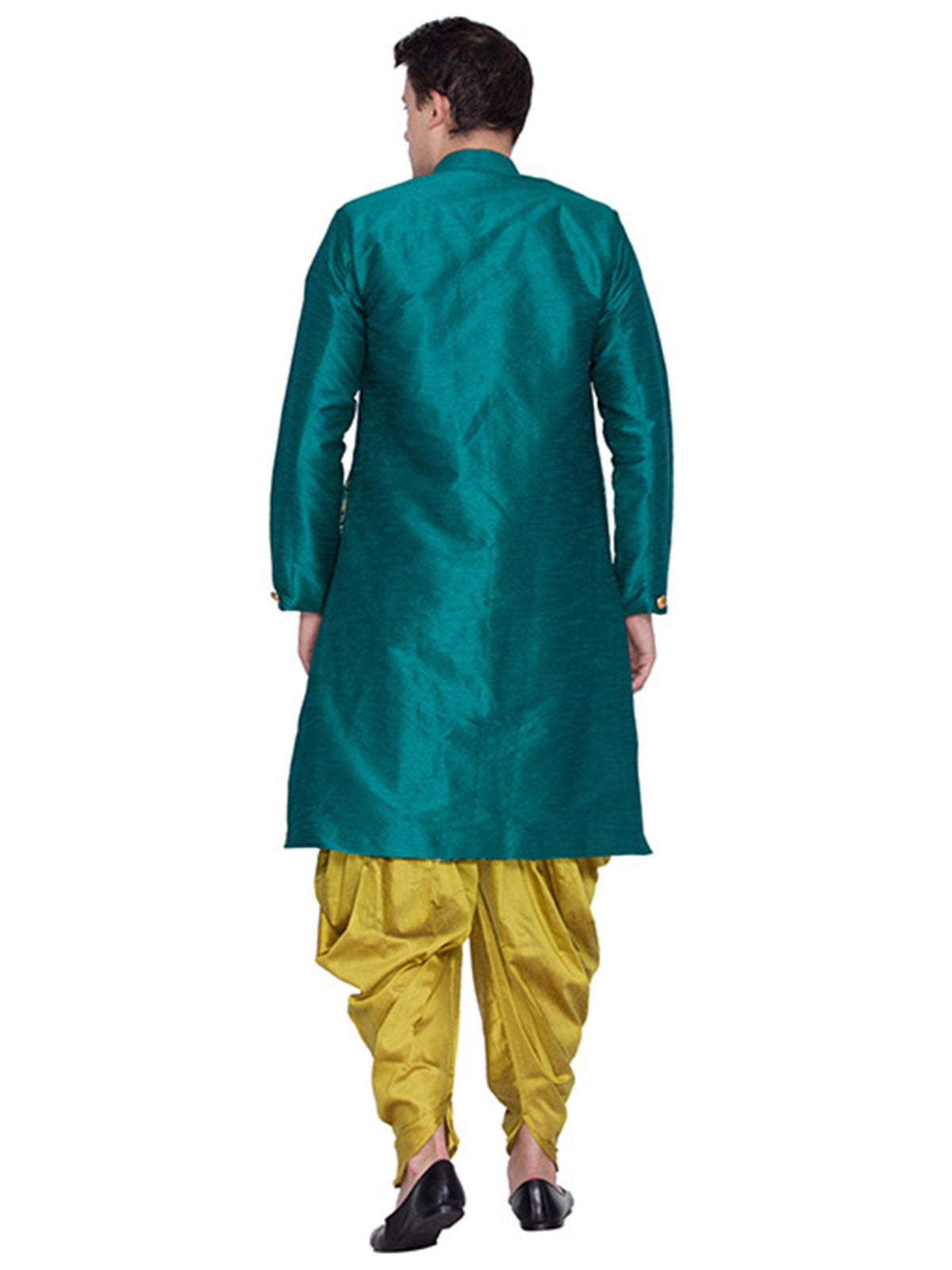 Ensemble de pyjama Kurta uni en soie Banglori bleu sarcelle pour hommes