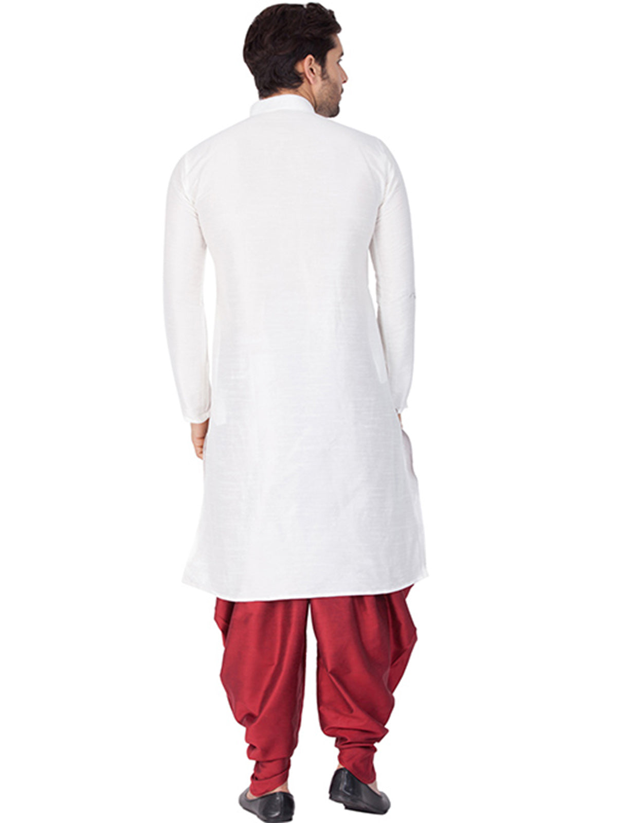 Men's White Bangalori Silk Solid Kurta Pajama Set