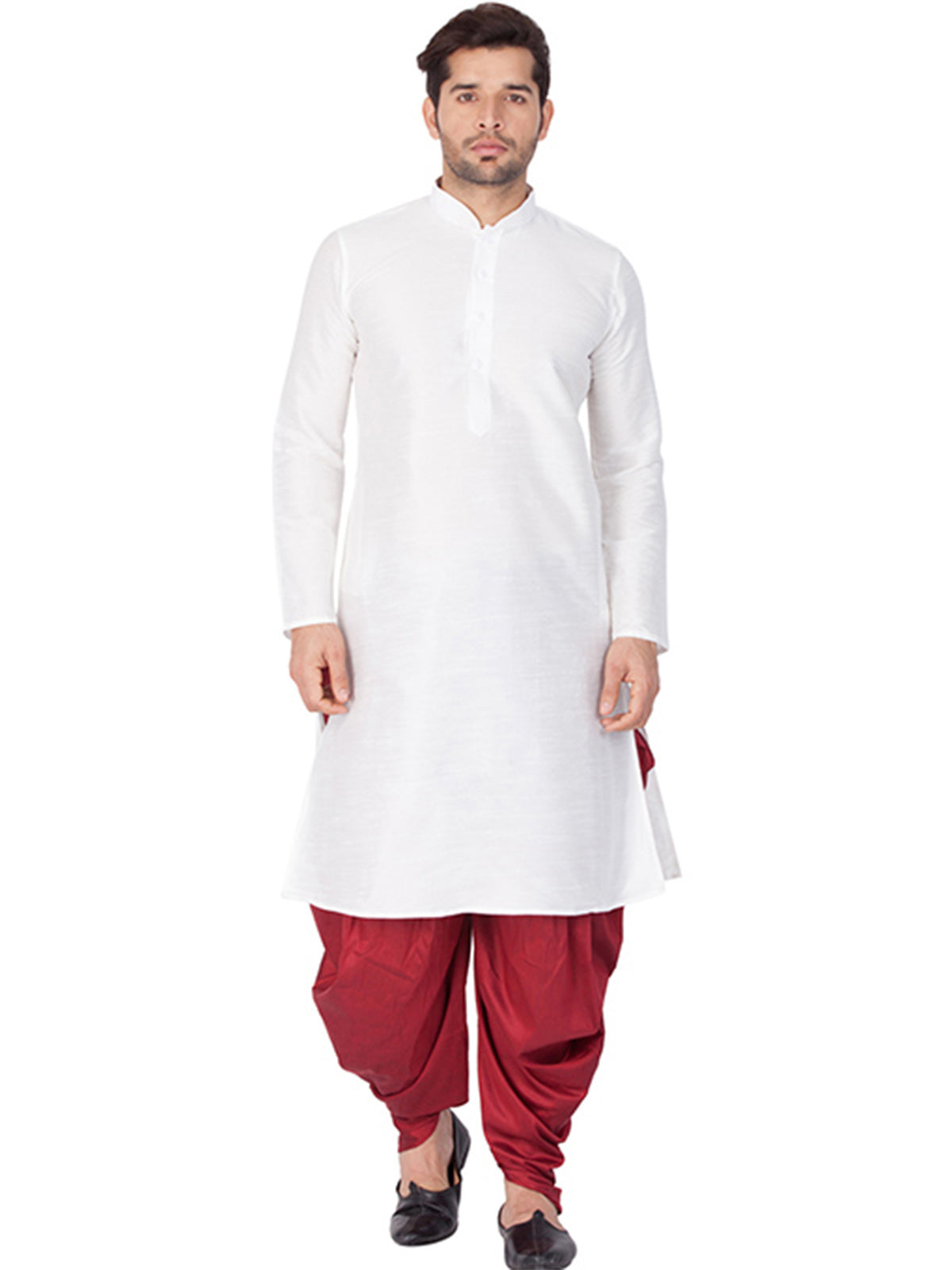 Men's White Bangalori Silk Solid Kurta Pajama Set