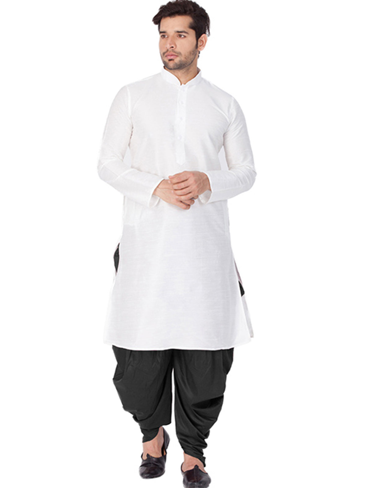 Men's White Solid Bangalori Silk Kurta Pajama Set