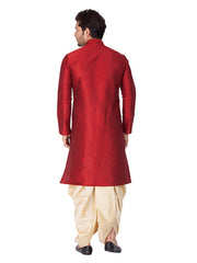 Maroon Solid Bangalori Silk Kurta Pajama Set For Men