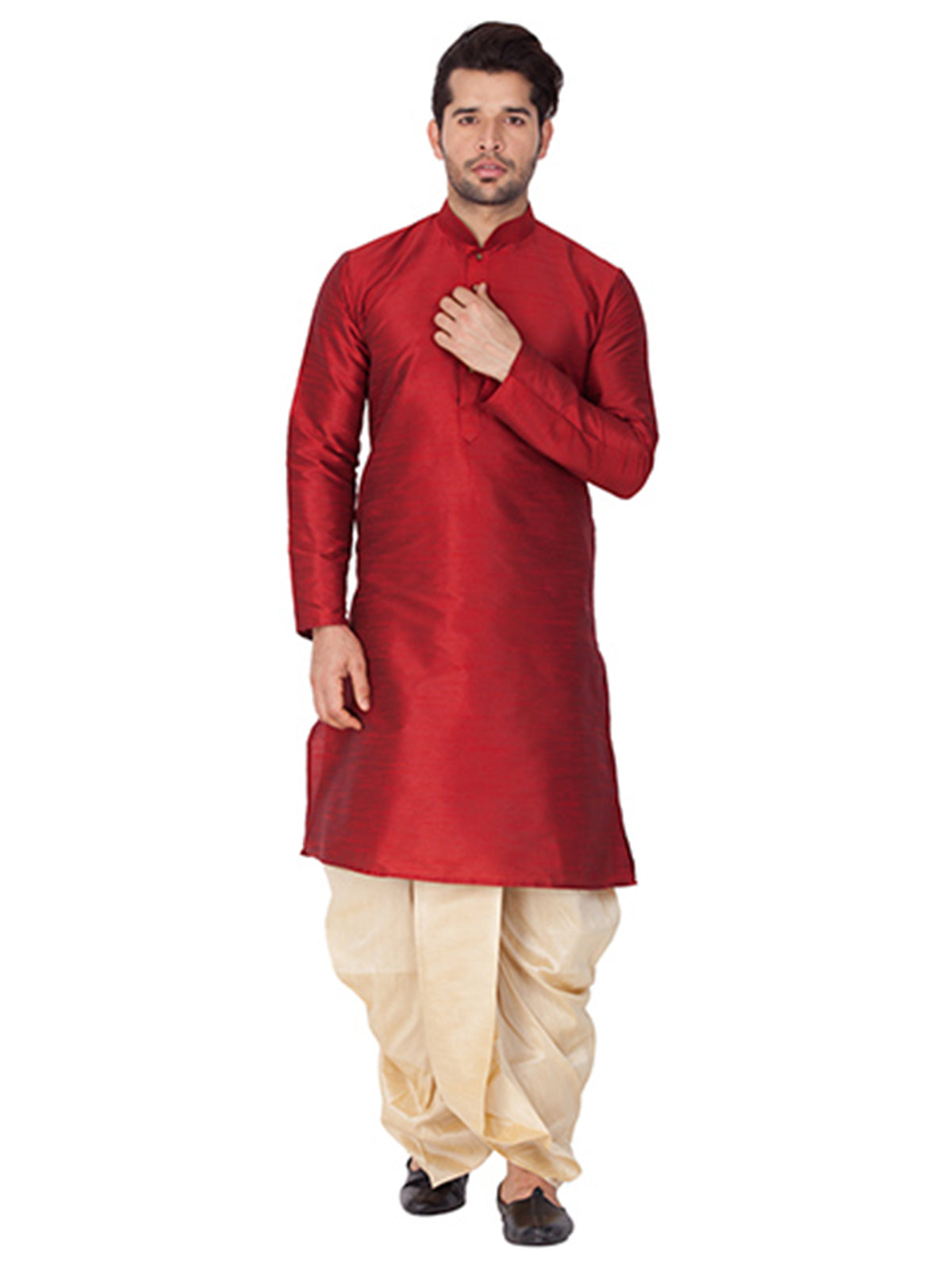 Maroon Solid Bangalori Silk Kurta Pajama Set For Men