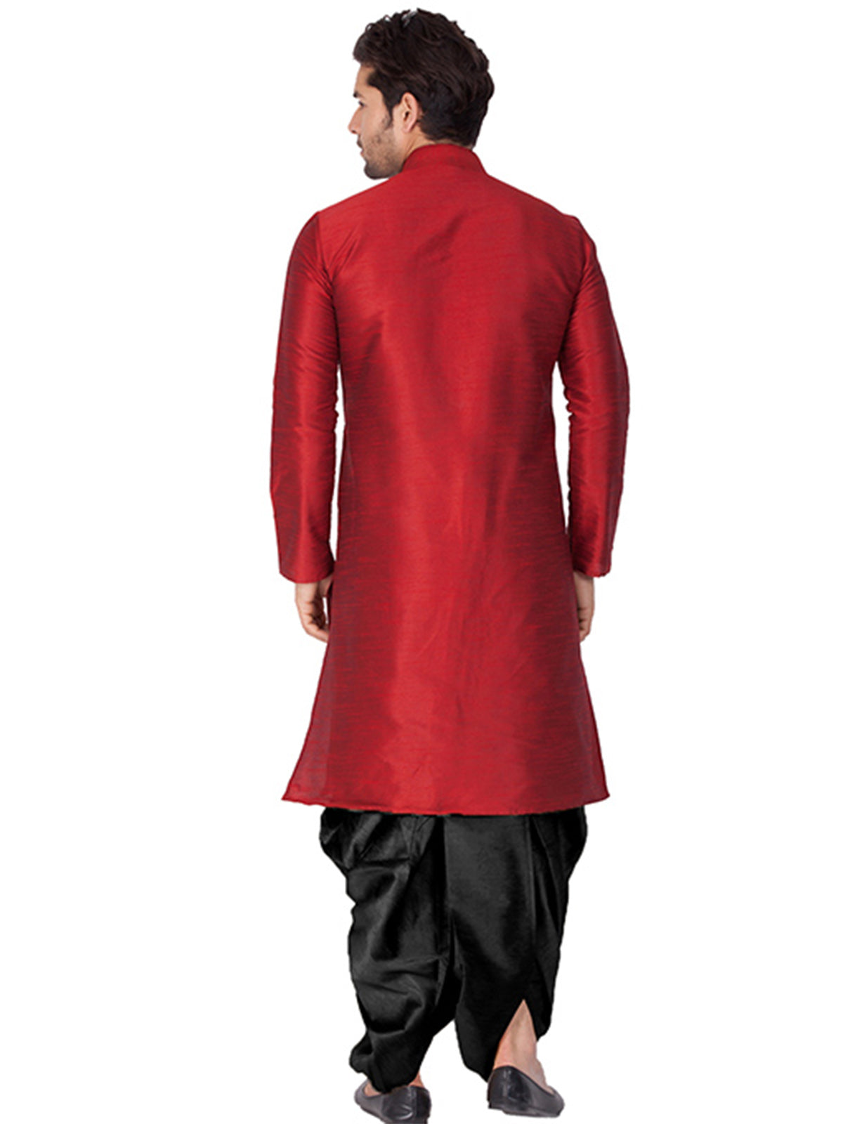 Ensemble pyjama Kurta en soie de Bangalori bordeaux uni pour homme