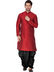 Ensemble pyjama Kurta en soie de Bangalori bordeaux uni pour homme