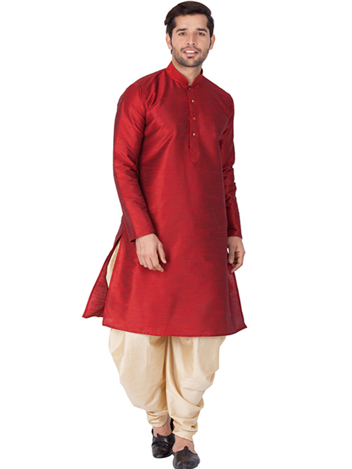 Men's Maroon Solid Bangalori Silk Kurta Pajama Set