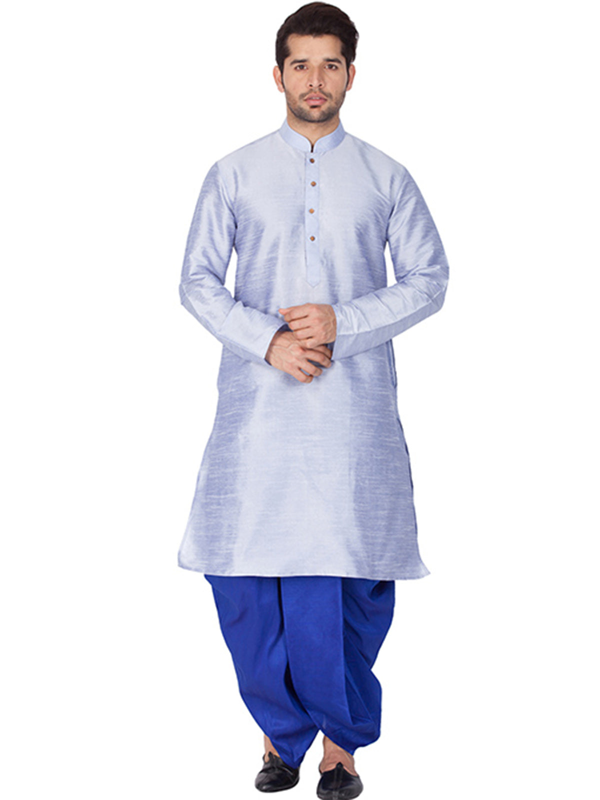 Ensemble pyjama Kurta en soie Bangalori unie grise pour homme