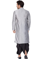 Ensemble pyjama Kurta en soie Bangalori gris uni pour homme