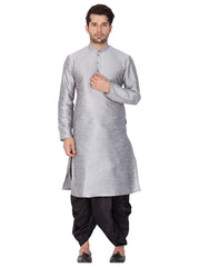 Ensemble pyjama Kurta en soie Bangalori gris uni pour homme