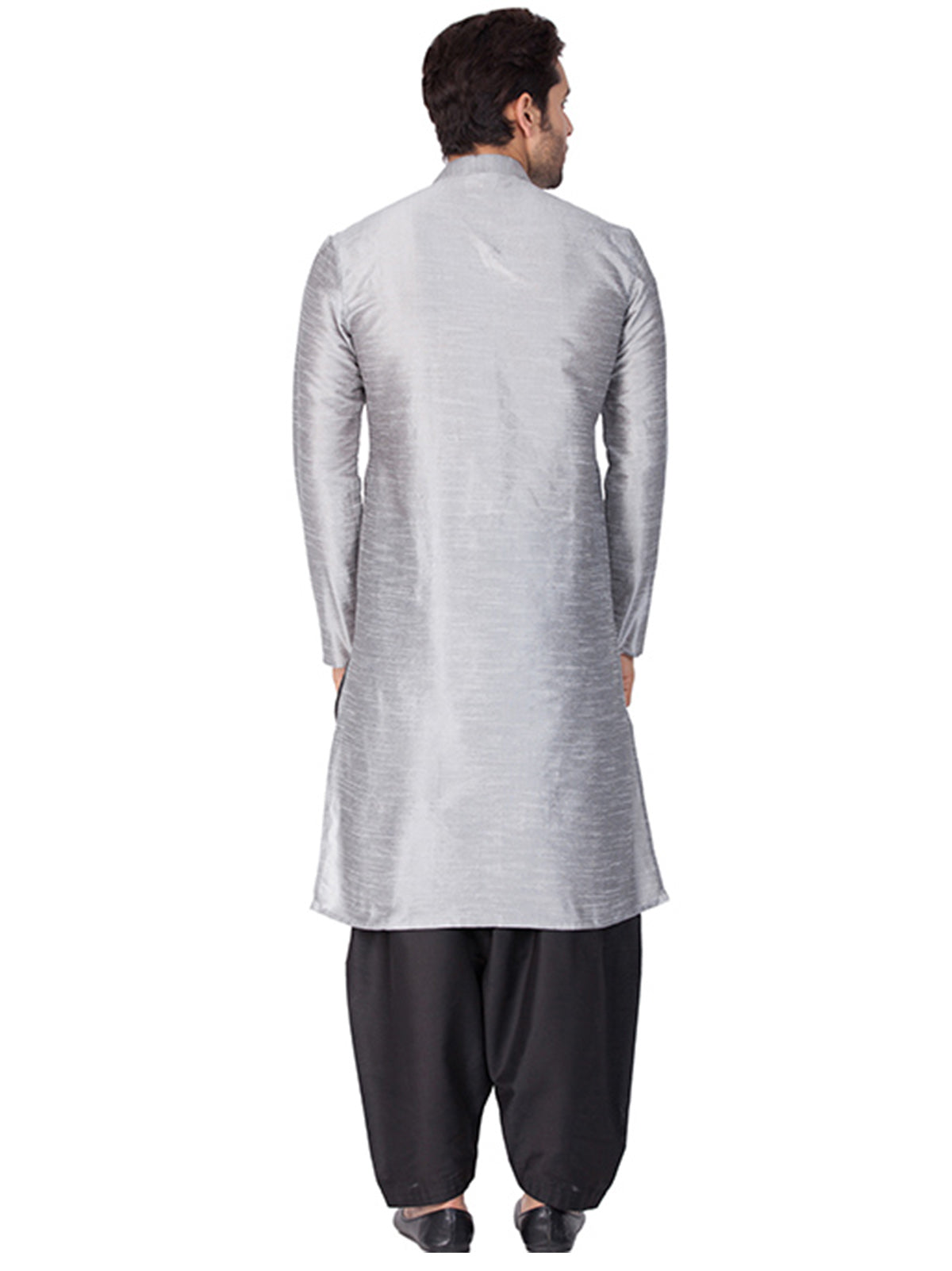 Ensemble pyjama Kurta en soie Bangalori gris uni pour homme