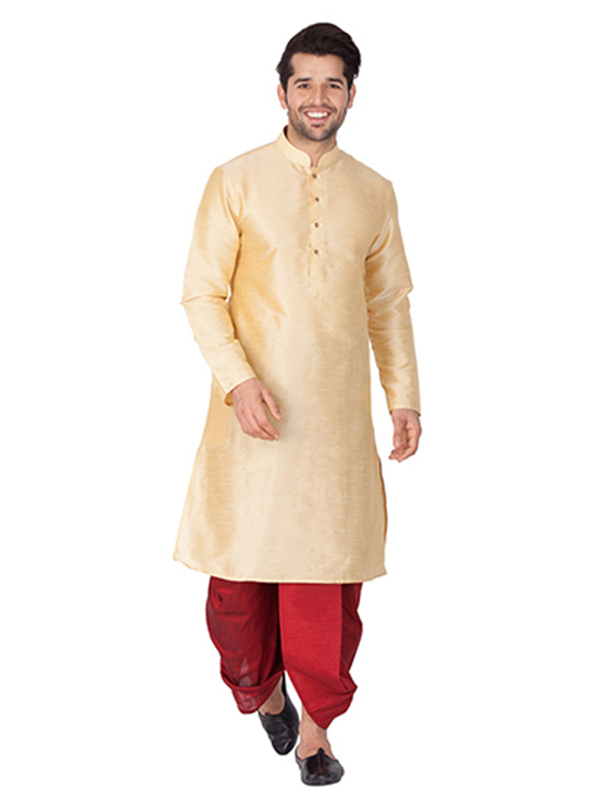 Men's Beige Solid Bangalori Silk Kurta Pajama Set