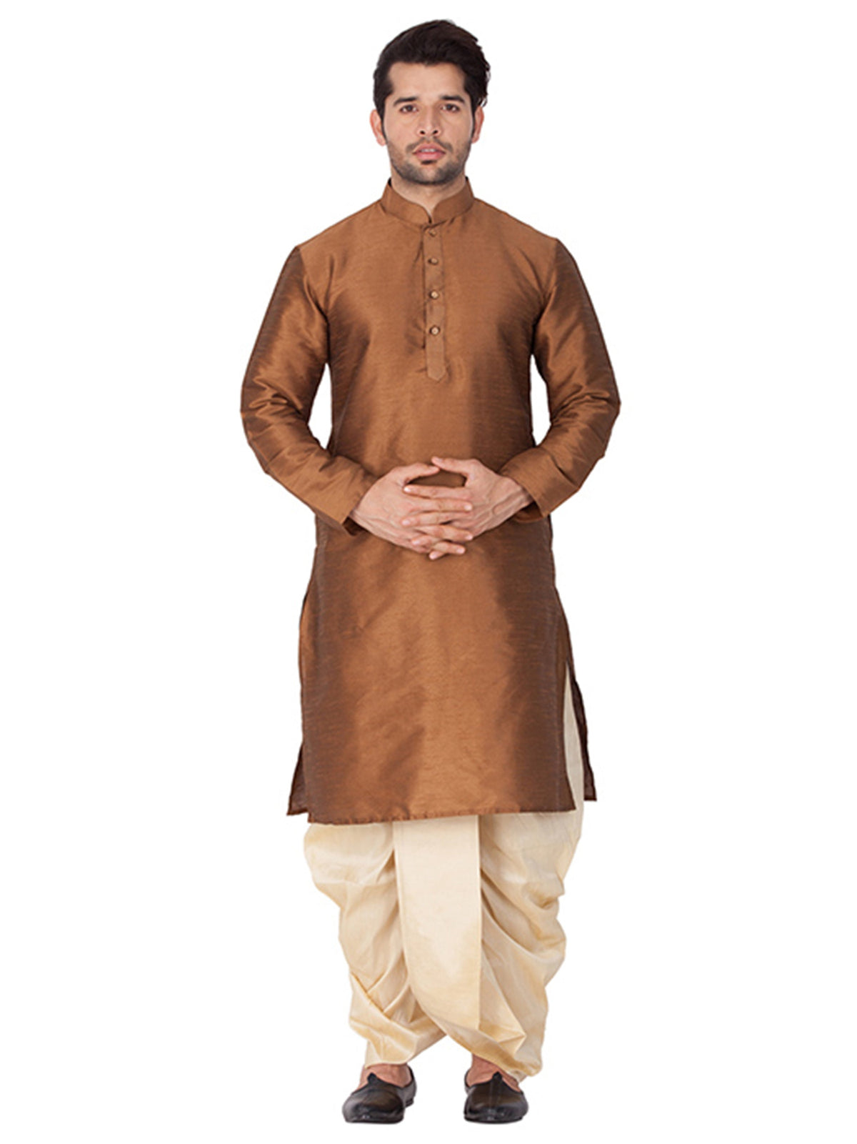 Men's Brown Solid Bangalori Silk Kurta Pajama Set