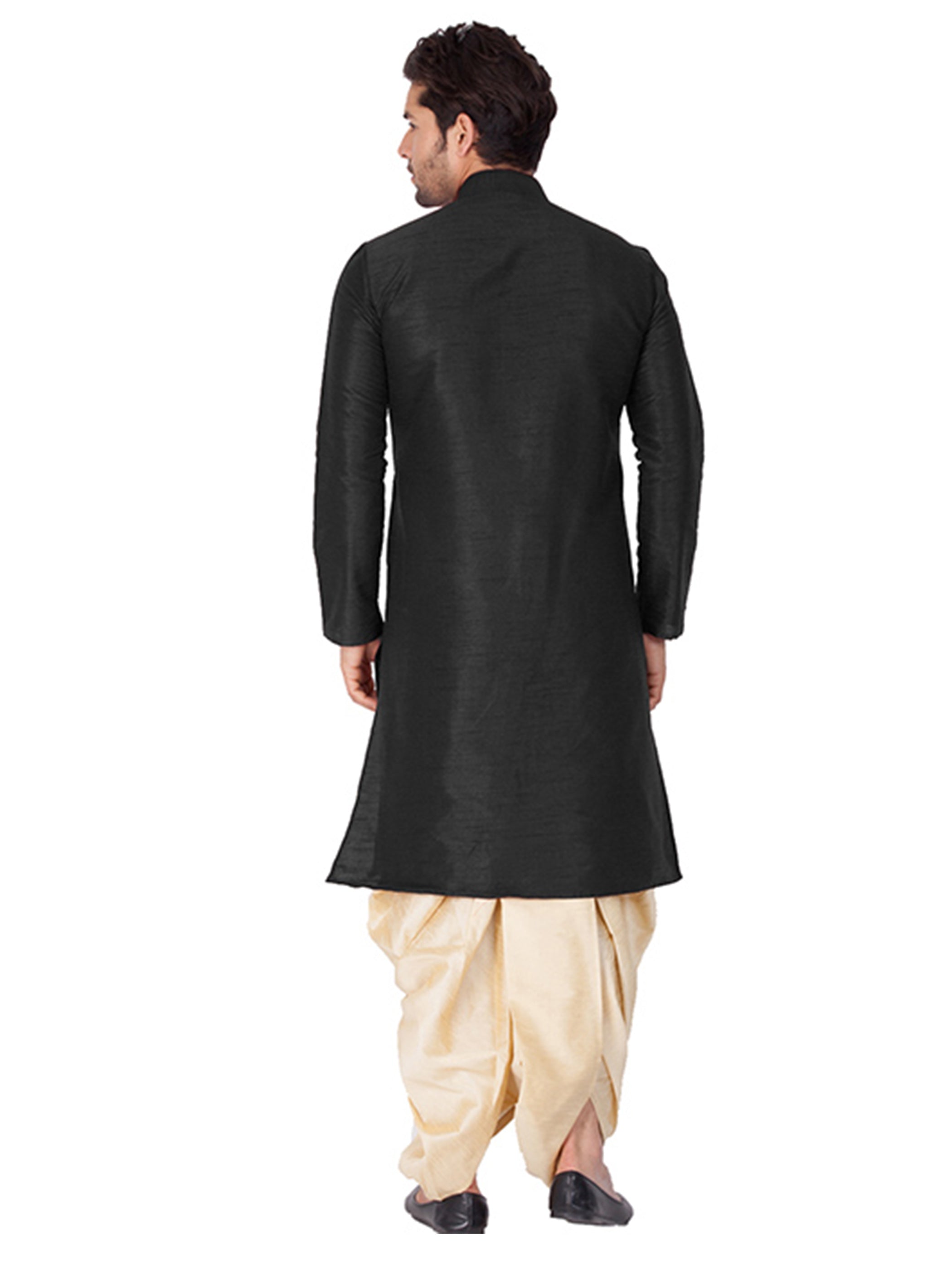 Ensemble pyjama Kurta en soie noire unie Bangalori pour homme