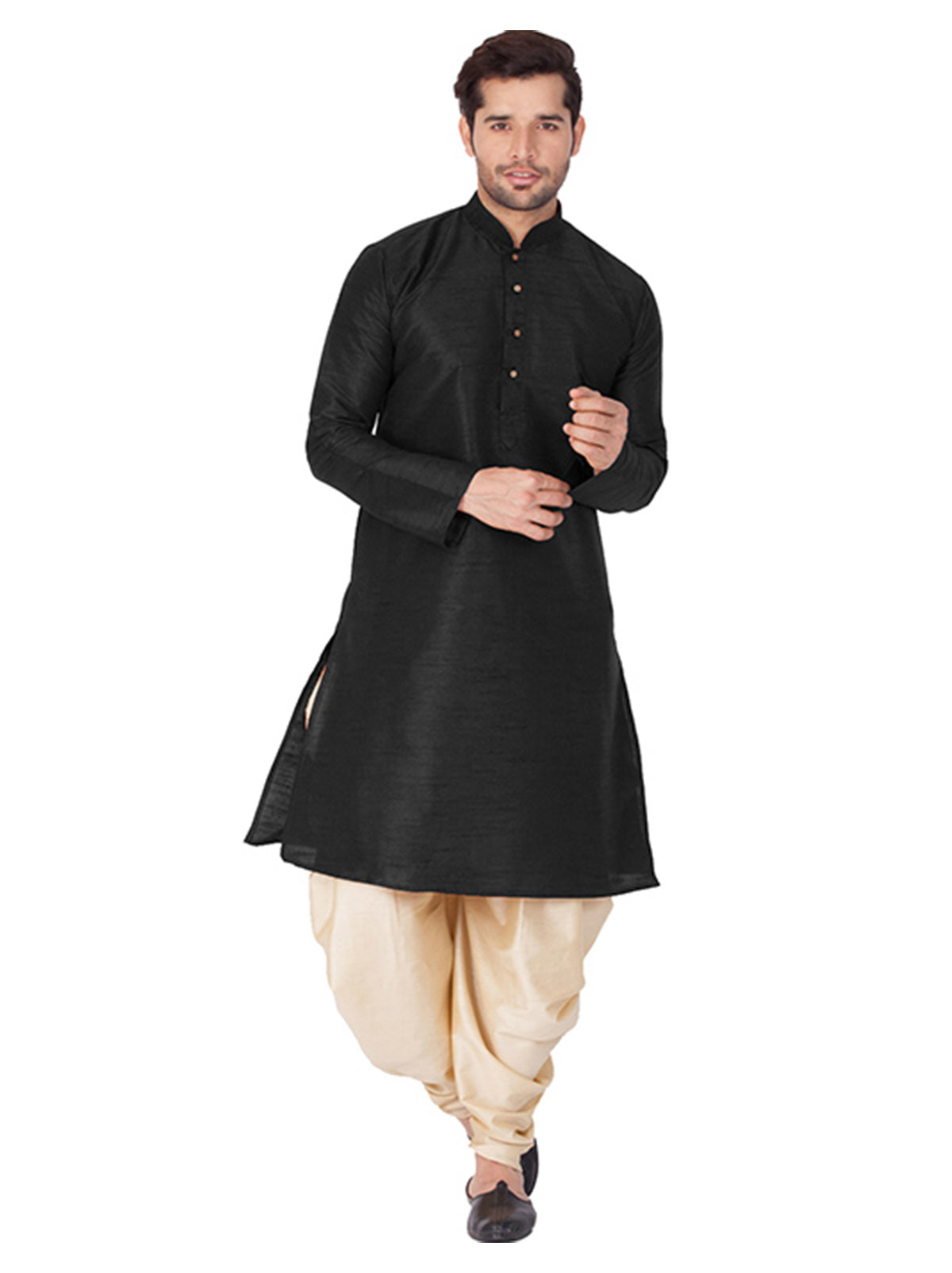 Men's Black Solid Bangalori Silk Kurta Pajama Set