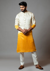 Men's Yellow Rayon Printed Kurta Pajama Set