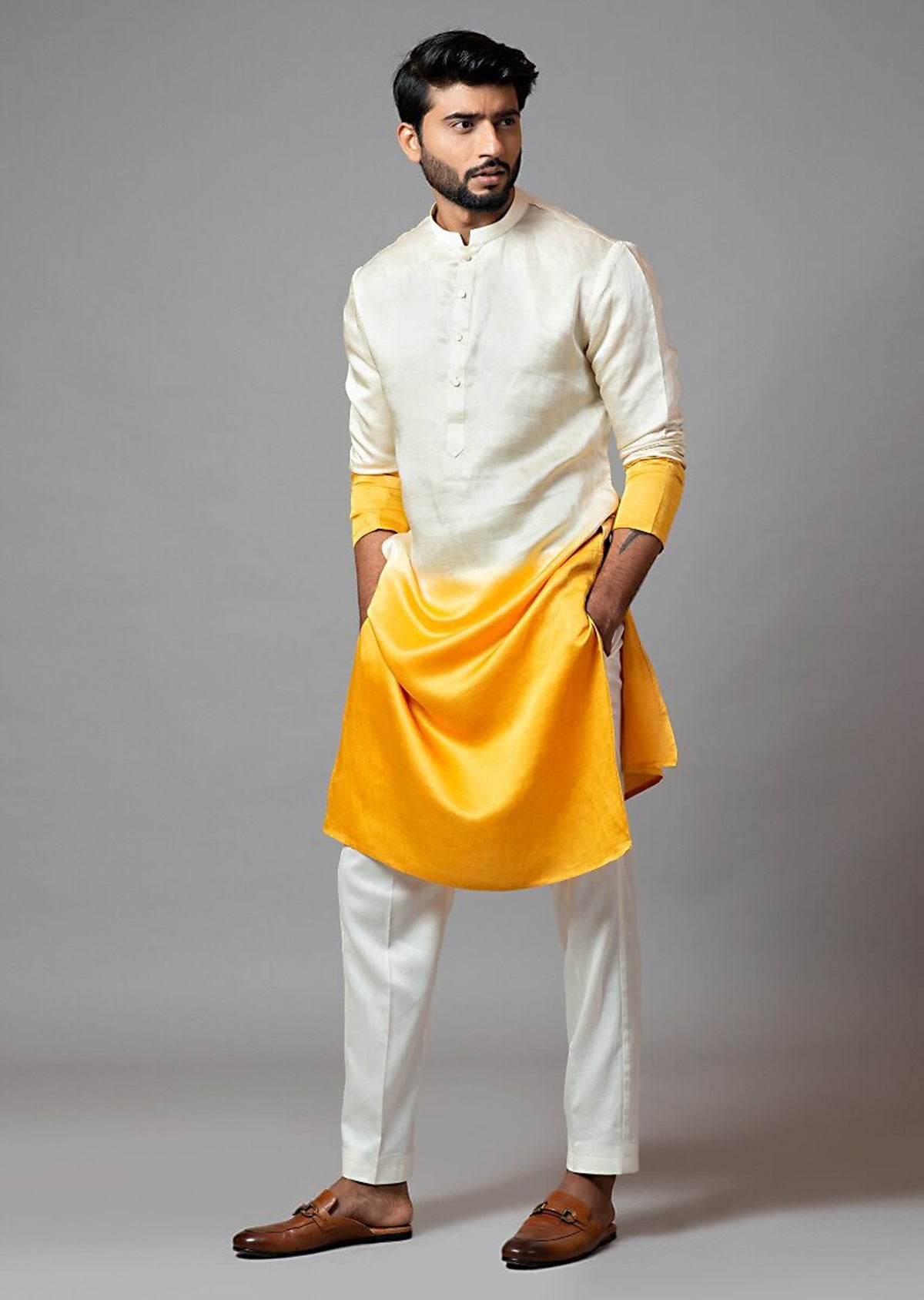 Men's Yellow Rayon Printed Kurta Pajama Set