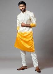 Men's Yellow Rayon Printed Kurta Pajama Set