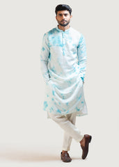 Men's Light Blue Printed Rayon Kurta Pajama Set