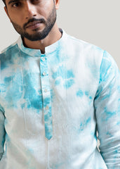 Men's Light Blue Printed Rayon Kurta Pajama Set