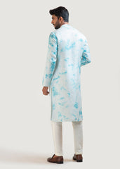 Men's Light Blue Printed Rayon Kurta Pajama Set