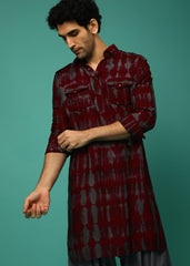 Men's Maroon Rayon Printed Kurta Pajama Set