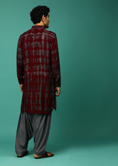 Men's Maroon Rayon Printed Kurta Pajama Set