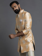 Men's Light Orange Woven Cotton Kurta Pajama Set