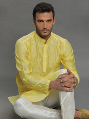 Men's Yellow Embroidered Cotton Kurta Pajama Set