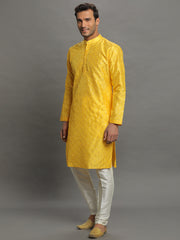 Men's Yellow Cotton Kurta Pajama Set Haldi Outfit