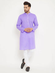 Men's Purple Solid Tunic Cotton Kurta Pajama Set