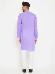 Men's Purple Solid Tunic Cotton Kurta Pajama Set