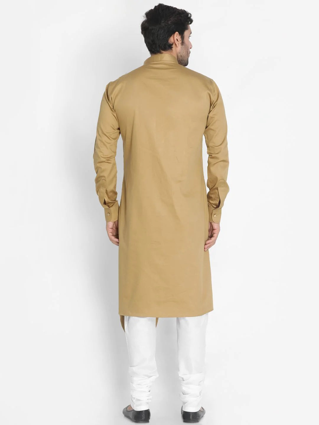 Men's Gold Solid Tunic Cotton Kurta Pajama Set