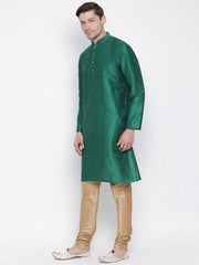 Ensemble pyjama Kurta en coton vert uni pour homme