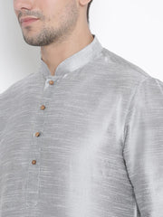 Men's Gray Solid Tunic Cotton Kurta Pajama Set