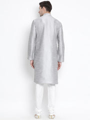 Men's Gray Solid Tunic Cotton Kurta Pajama Set