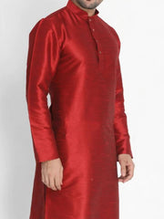 Men's Red Solid Tunic Cotton Kurta Pajama Set